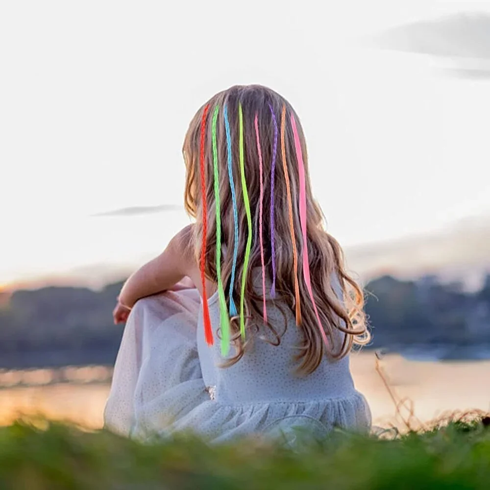 48 Pack Hair Accessories for Girls, Colored Hair Extensions for Kids Nylon Rainb
